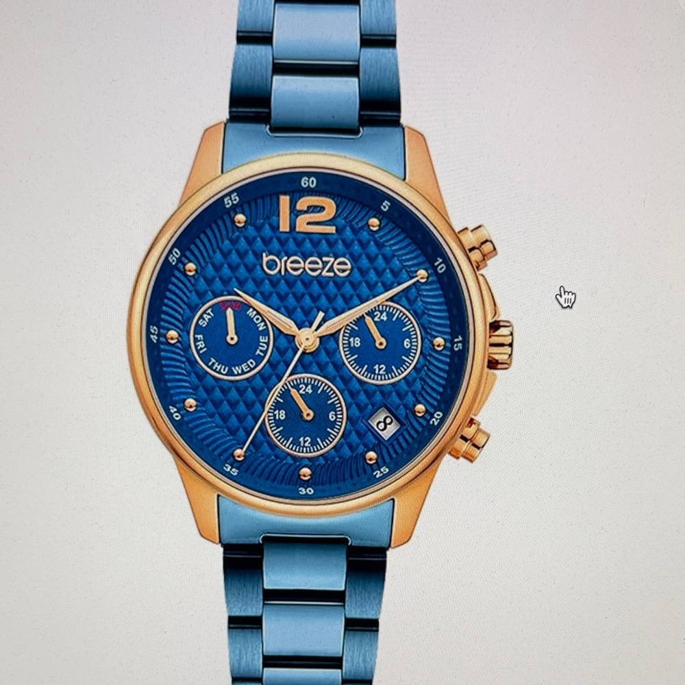 Breeze Blue and Gold Chronograph Watch 100M water resistant with screw down crow